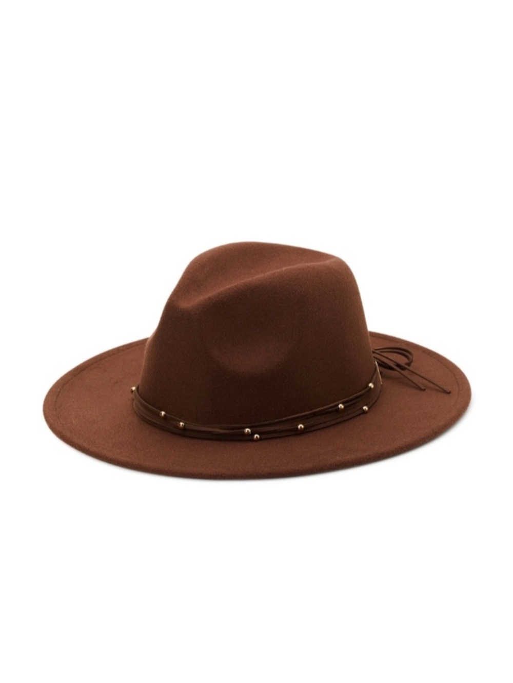 Time and Tru Brown Wide-Brim Felt Fedora with Studded Band